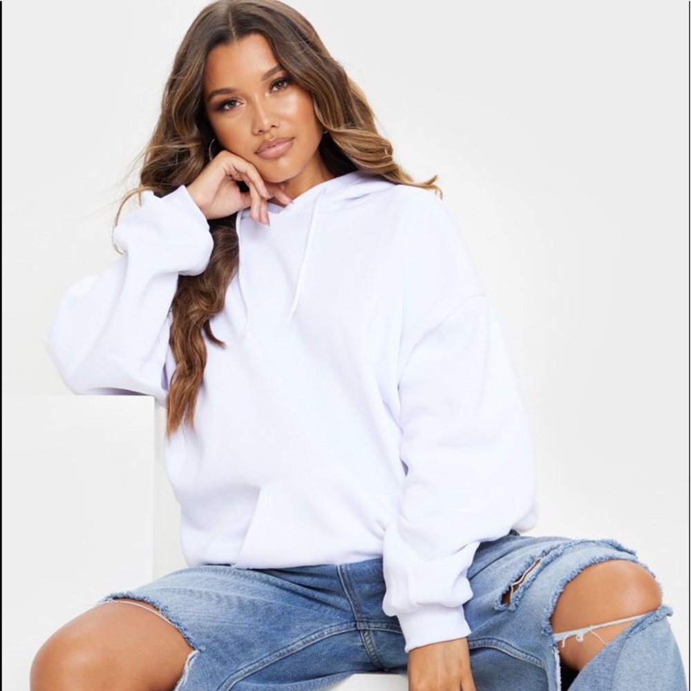prettylittlething plt ultimate white hoodie